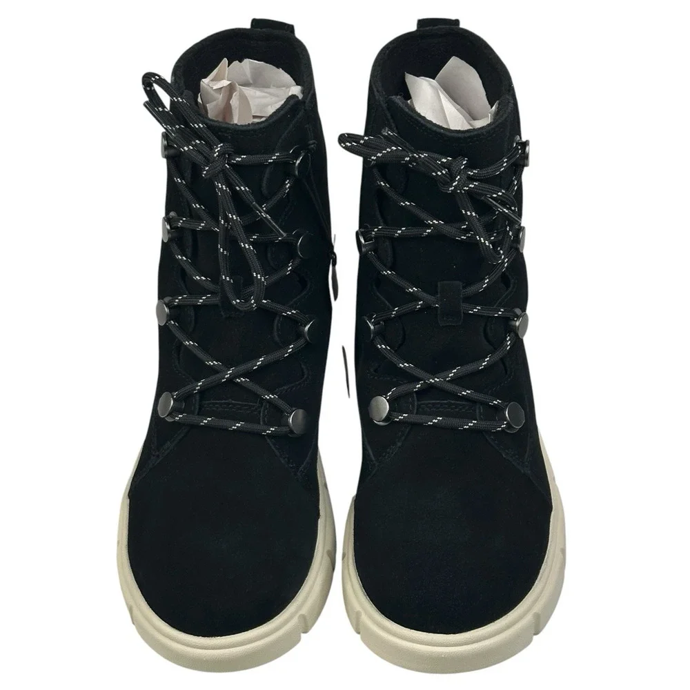 Sorel Explorer III Joan Black Suede Waterproof Lace-Up Boots Womens 7 New $145